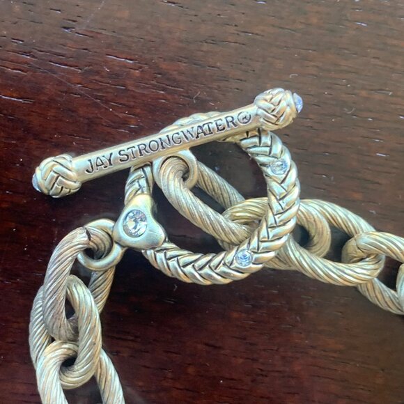 Jay Strongwater Toggle Bracelet Crystal Accents Gold Tone 7.5 Inches Charm Chain - Picture 2 of 7